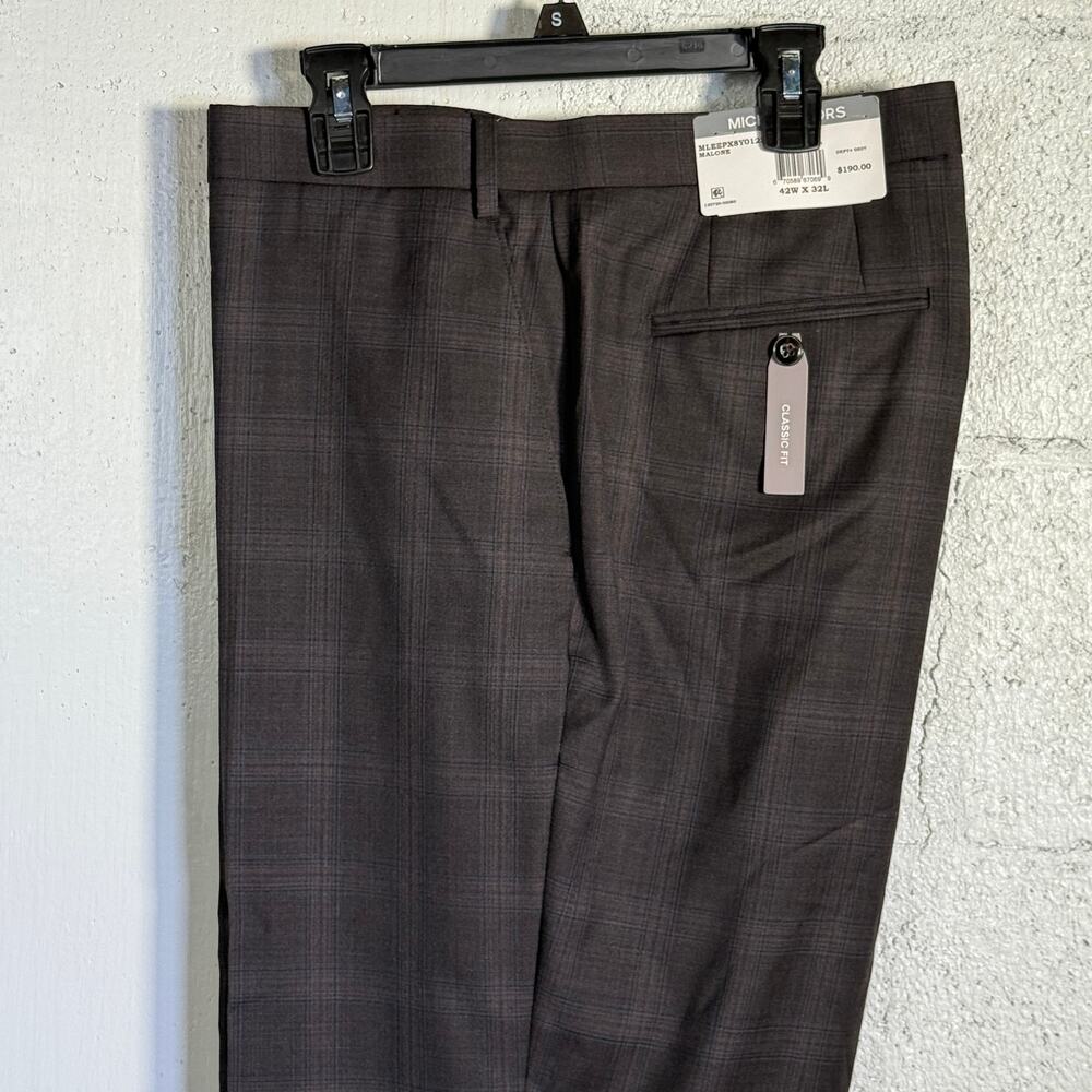Michael Kors Men's Plaid Classic-Fit Wool-Blend Stretch Suit Pants 42x32 $190